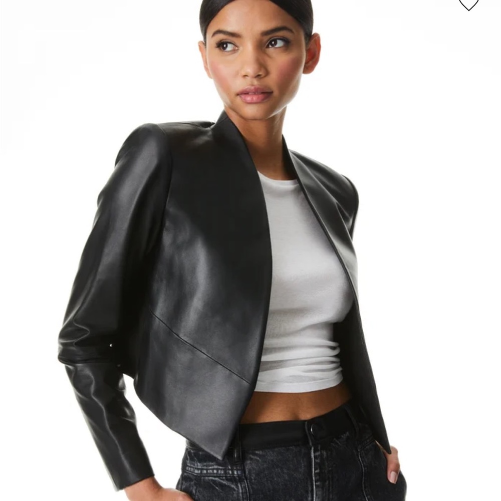 Alice Olivia Harvey Leather Cropped Jacket